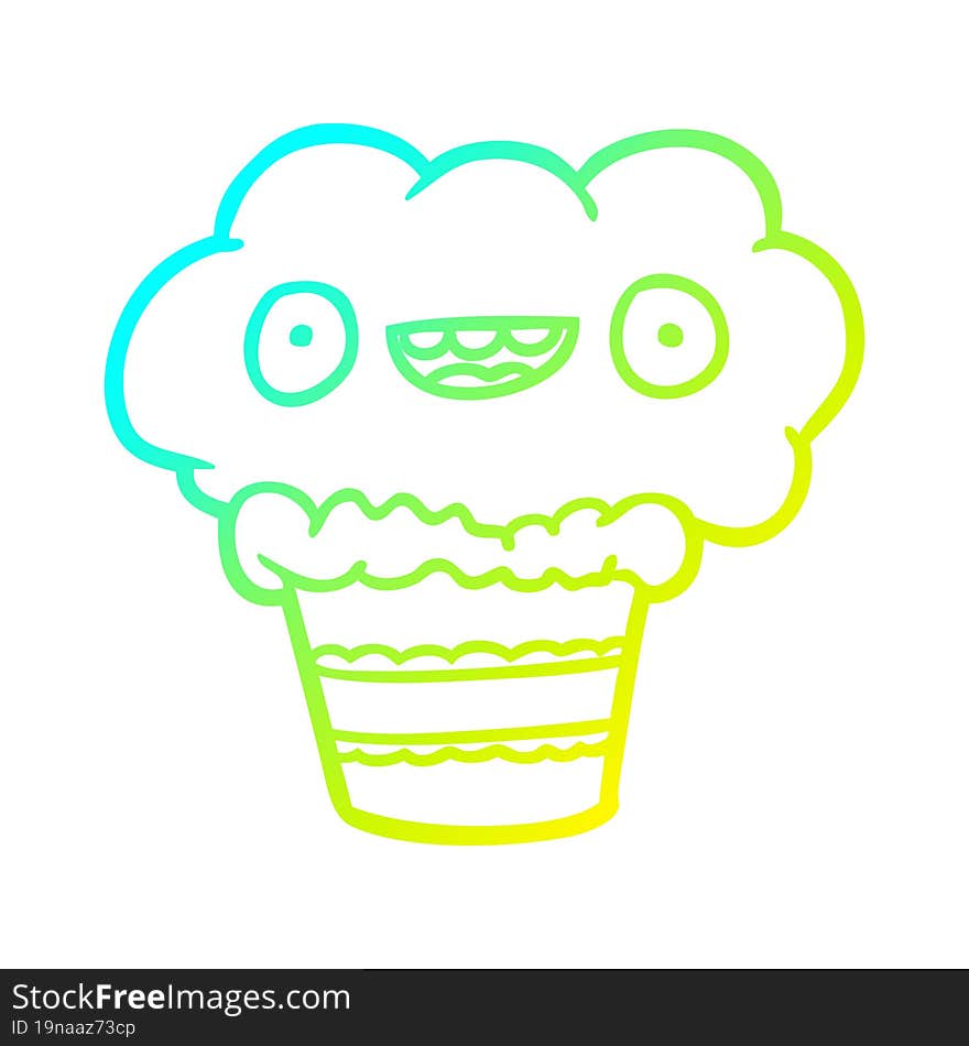 cold gradient line drawing of a funny cupcake