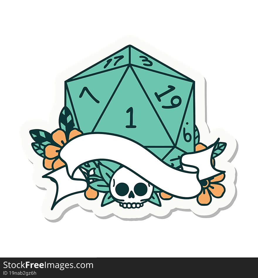 natural one d20 dice roll sticker