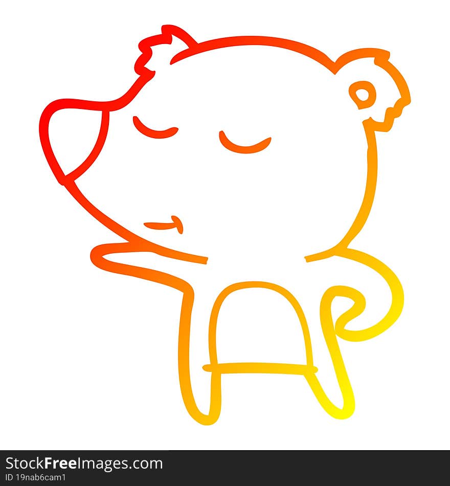 Warm Gradient Line Drawing Happy Cartoon Bear Pointing