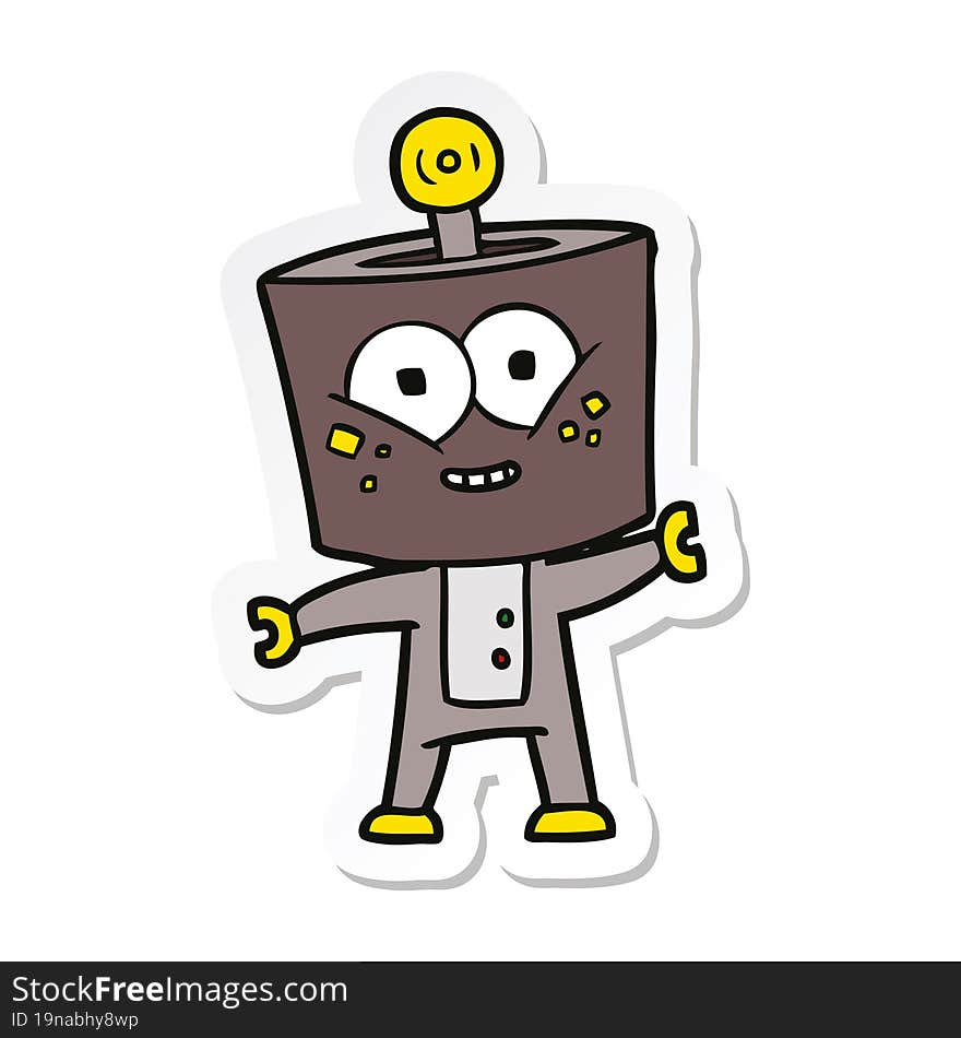 sticker of a happy cartoon robot