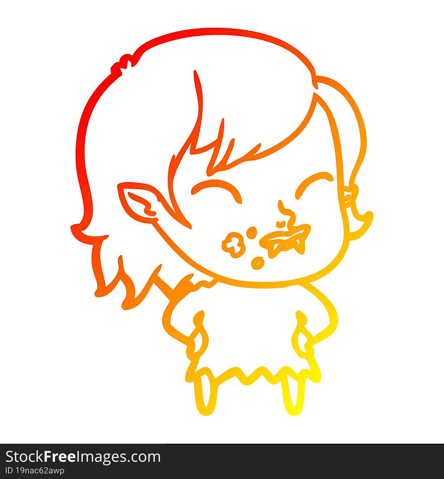 warm gradient line drawing cartoon vampire girl with blood on cheek