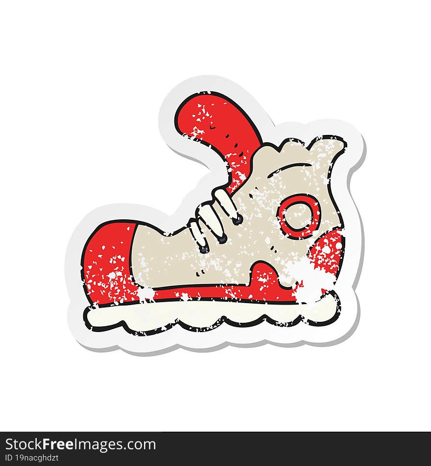 Retro Distressed Sticker Of A Cartoon Sneaker