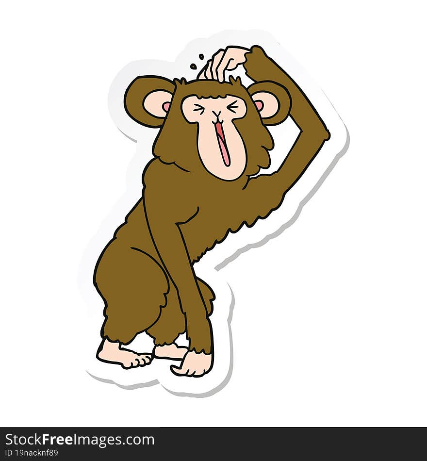 sticker of a cartoon chimp scratching head