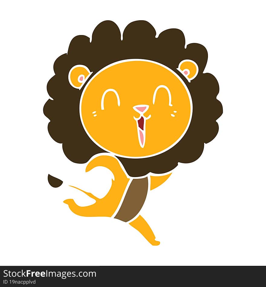 laughing lion flat color style cartoon running