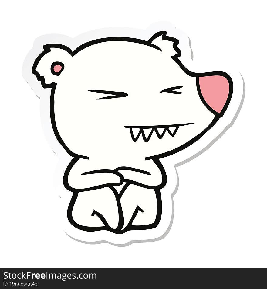 sticker of a angry polar bear cartoon sitting