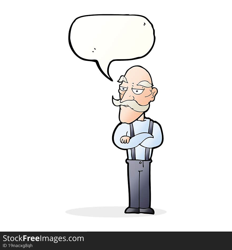 cartoon bored old man with speech bubble