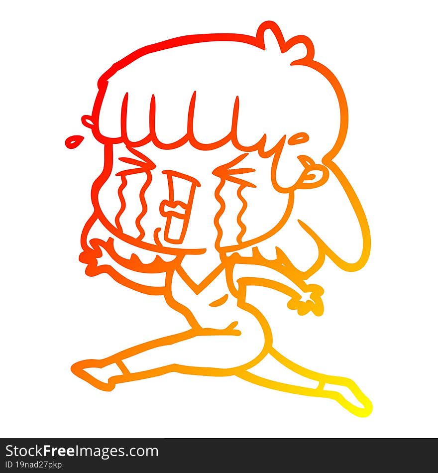 warm gradient line drawing of a cartoon woman in tears