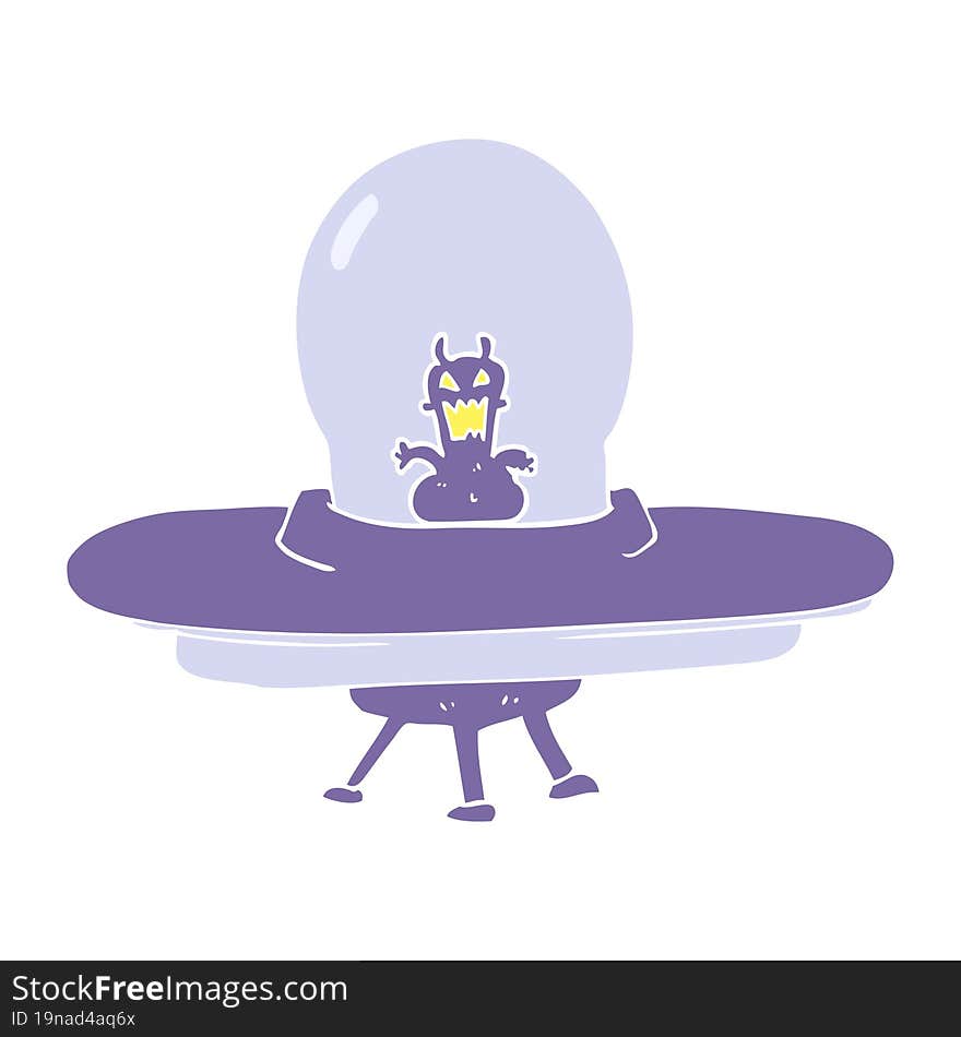 Flat Color Illustration Of A Cartoon Alien Spaceship