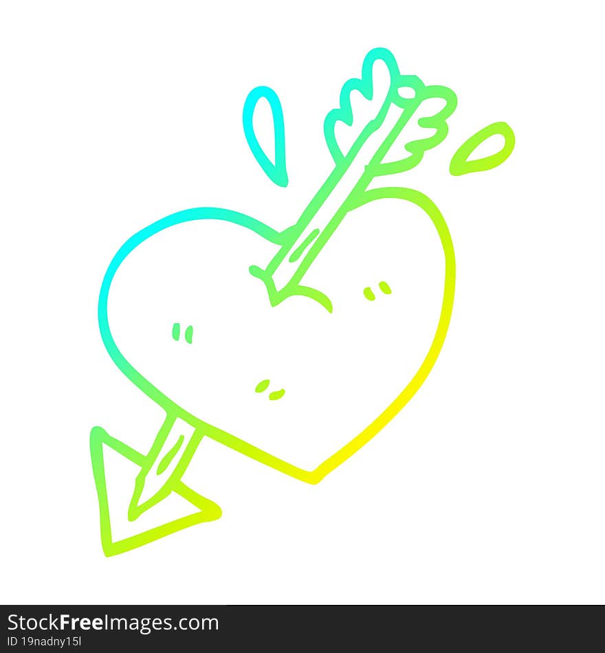 cold gradient line drawing of a cartoon heart shot through with arrow