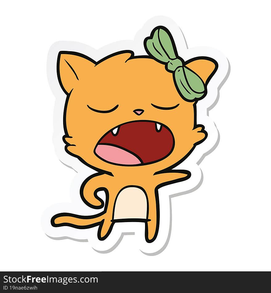 Sticker Of A Cartoon Yawning Cat