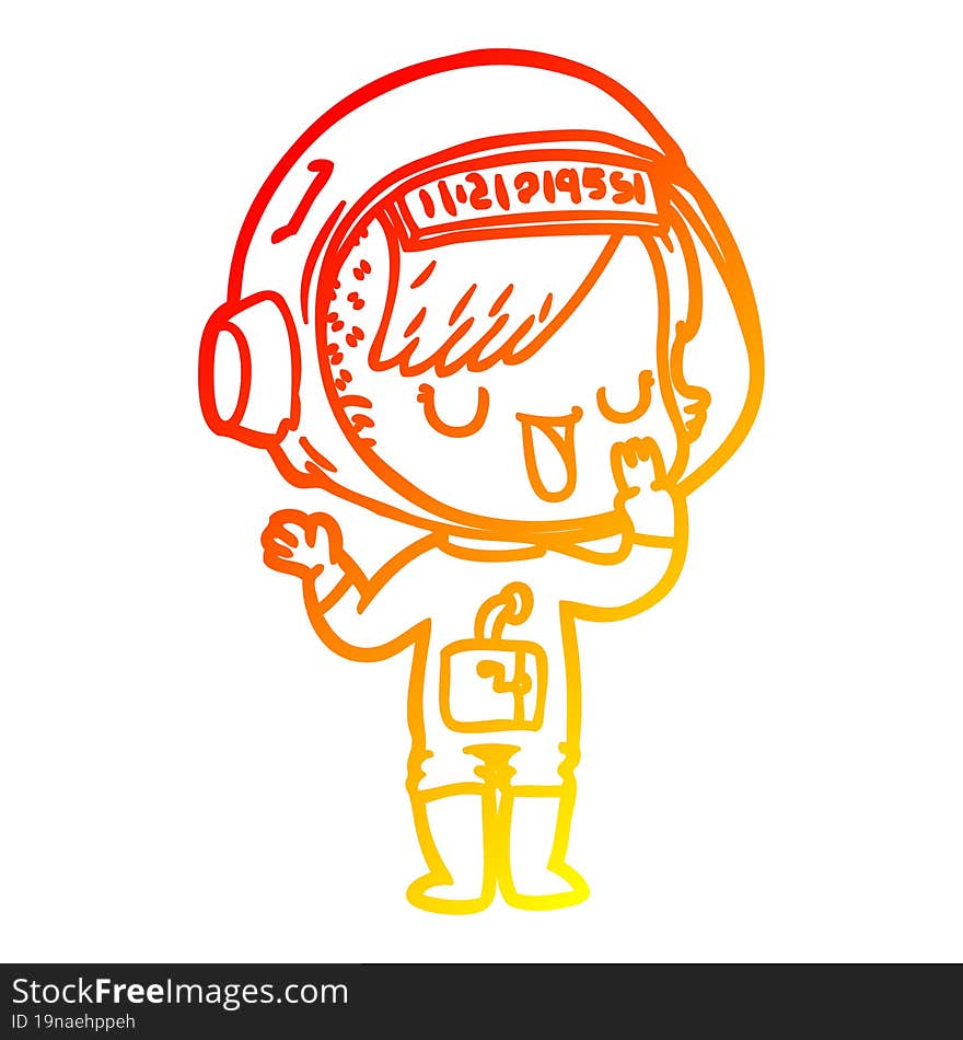 warm gradient line drawing of a cartoon astronaut woman