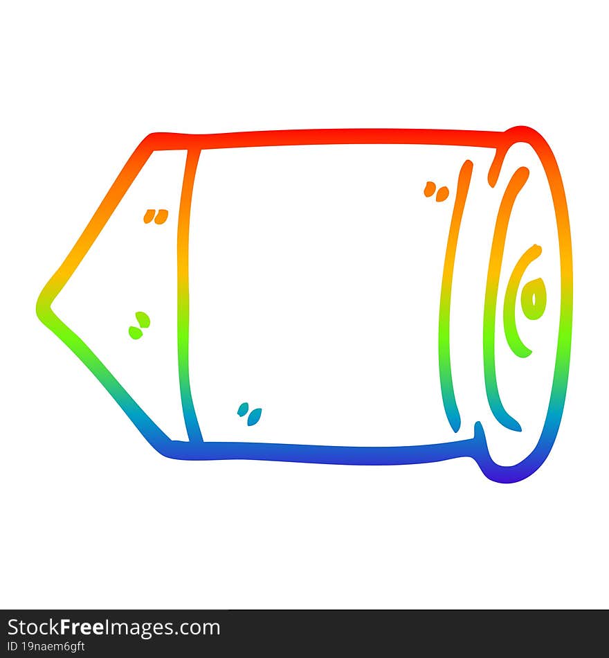 rainbow gradient line drawing of a cartoon bullet