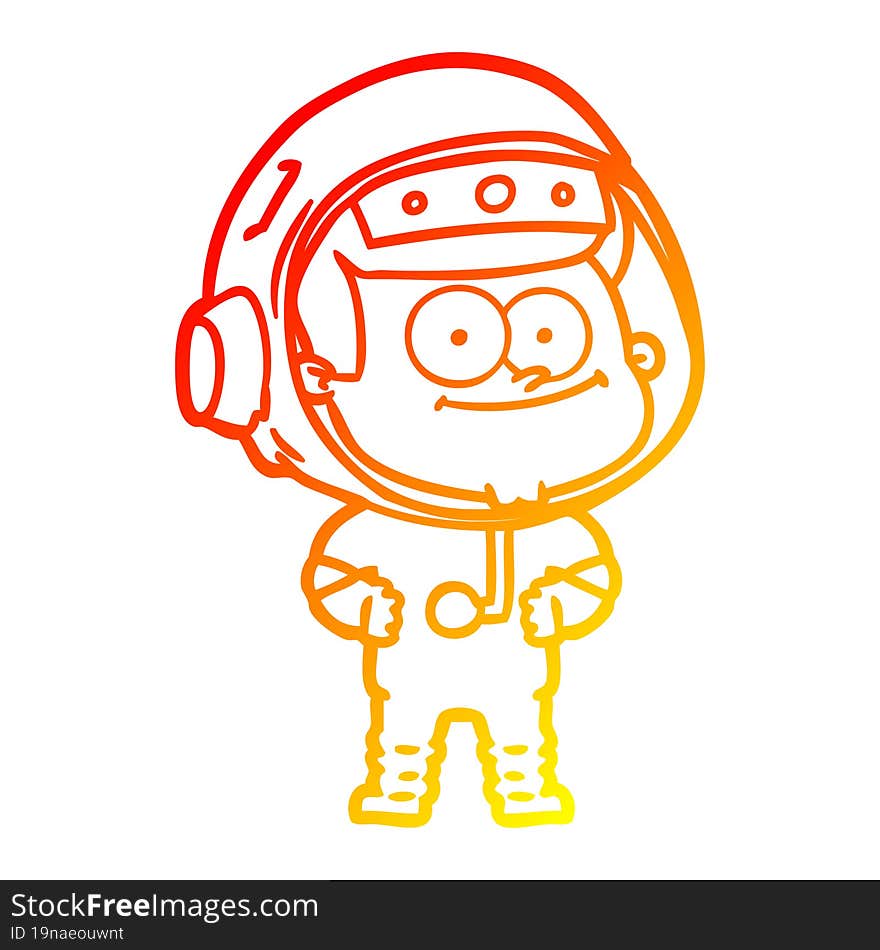 warm gradient line drawing of a happy astronaut cartoon