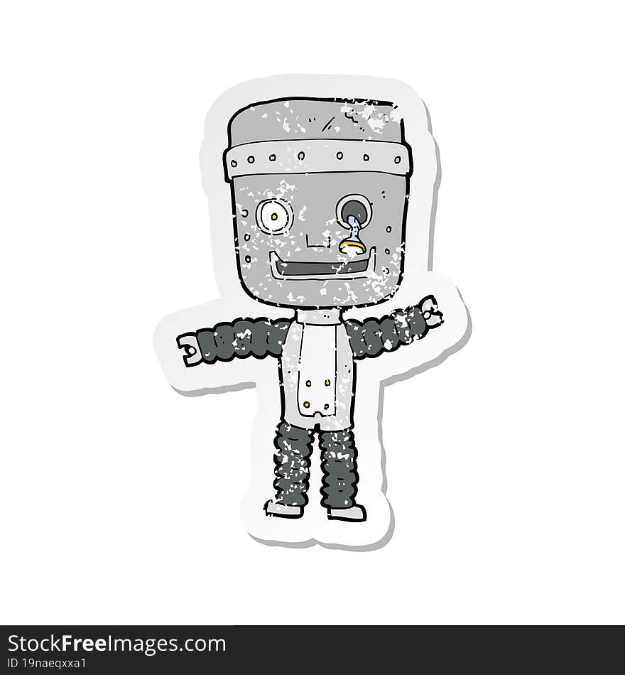 retro distressed sticker of a cartoon funny robot