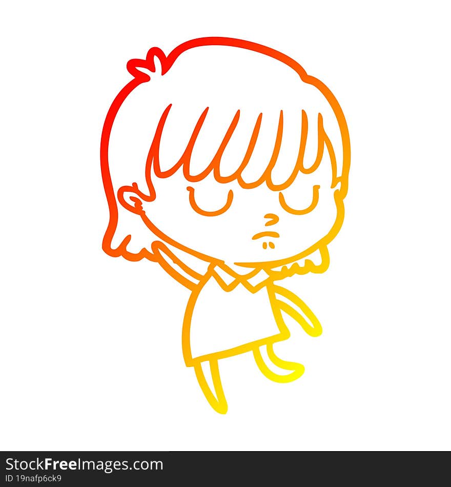 warm gradient line drawing of a cartoon woman