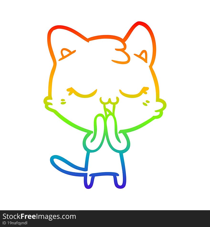 rainbow gradient line drawing of a happy cartoon cat