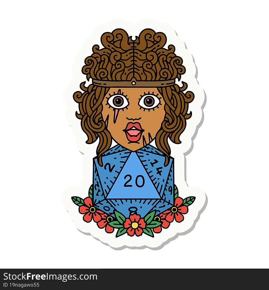 sticker of a human barbarian with natural twenty dice roll. sticker of a human barbarian with natural twenty dice roll