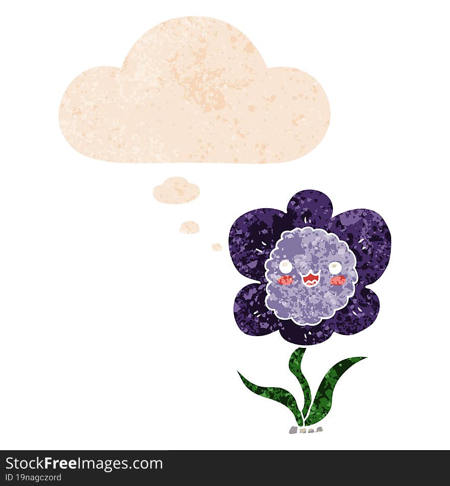 Cartoon Flower And Thought Bubble In Retro Textured Style