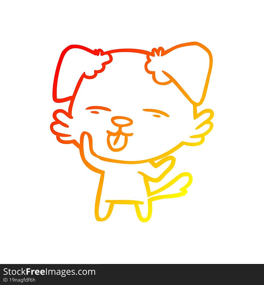 warm gradient line drawing cartoon dog sticking out tongue