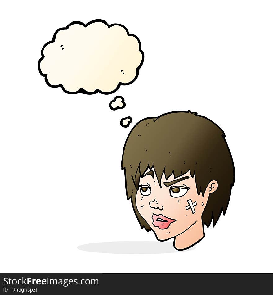 Cartoon Woman With Plaster On Face With Thought Bubble