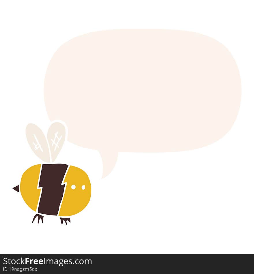 cartoon bee with speech bubble in retro style