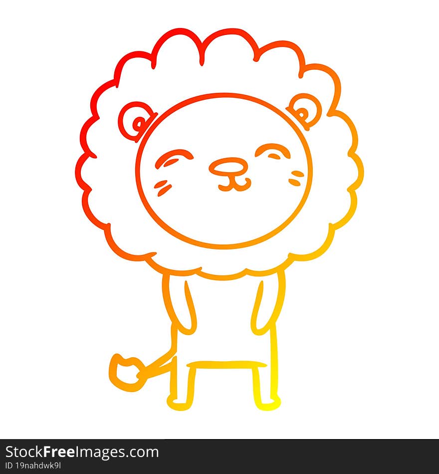 warm gradient line drawing of a cartoon lion