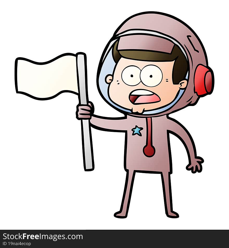 cartoon surprised astronaut waving flag. cartoon surprised astronaut waving flag