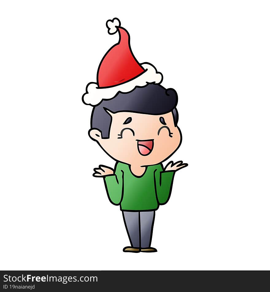 hand drawn gradient cartoon of a laughing confused man wearing santa hat