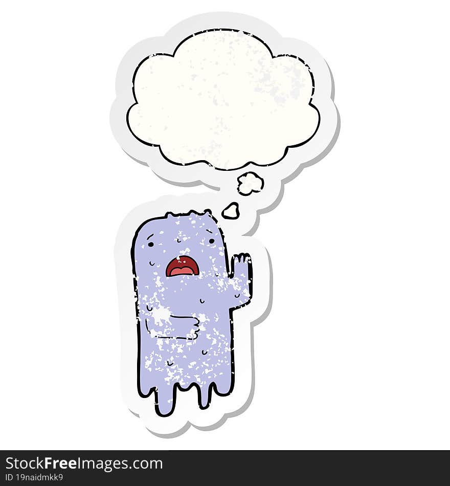 Cartoon Ghost And Thought Bubble As A Distressed Worn Sticker