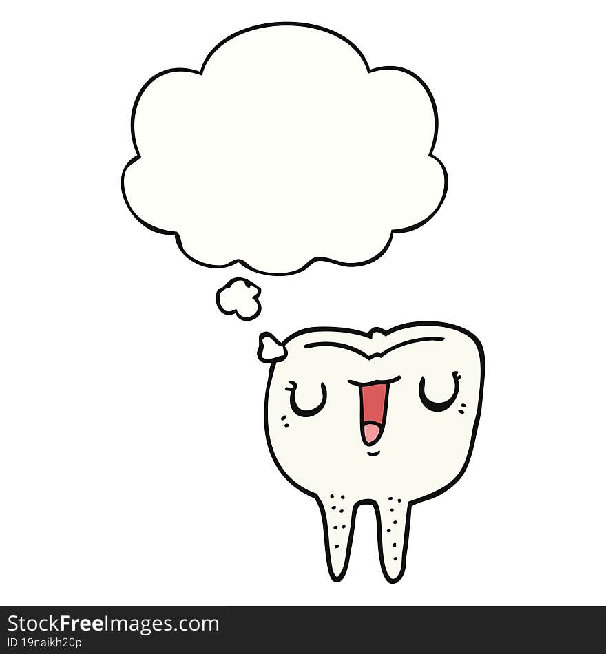 cartoon happy tooth and thought bubble