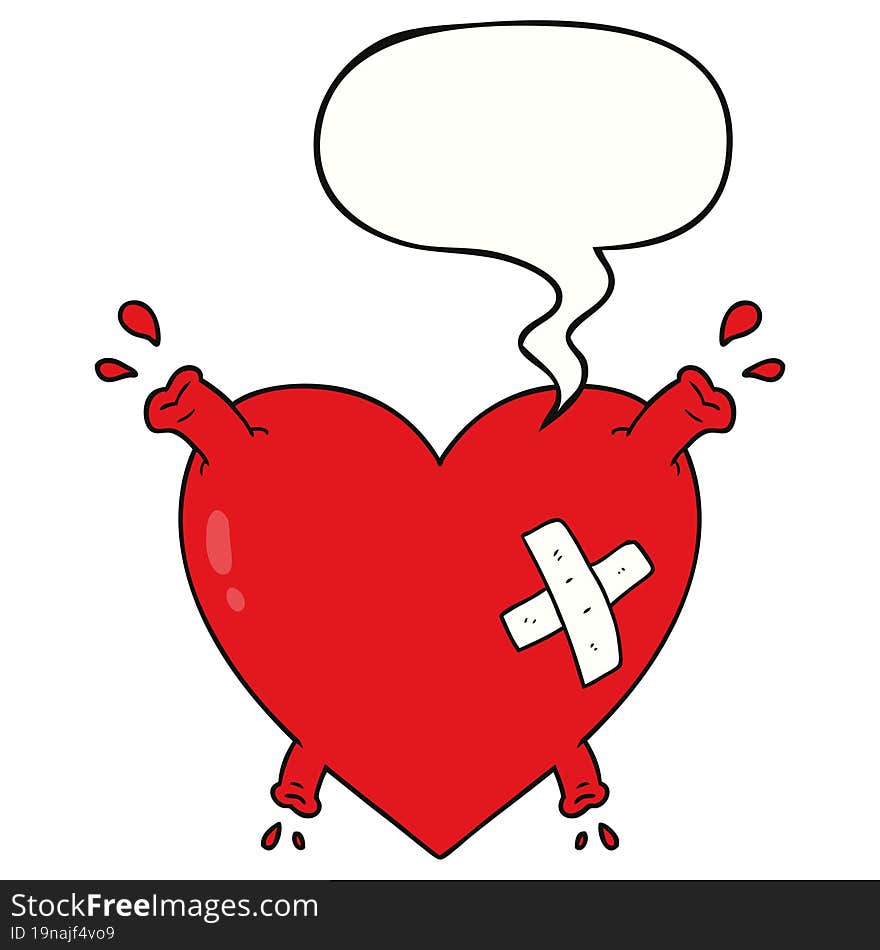 cartoon heart squirting blood and speech bubble