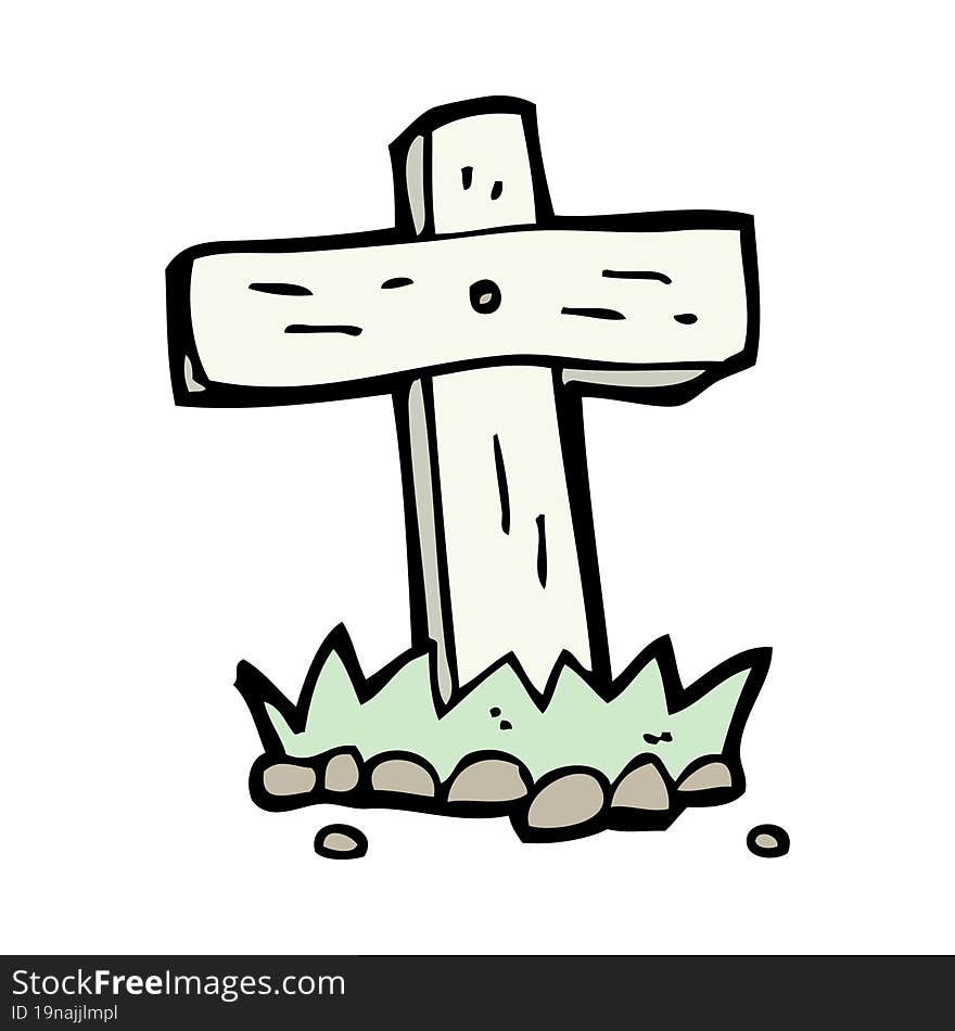 Cartoon Wooden Cross Grave