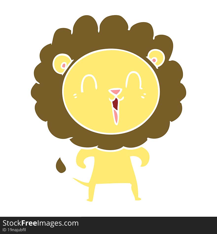 laughing lion flat color style cartoon