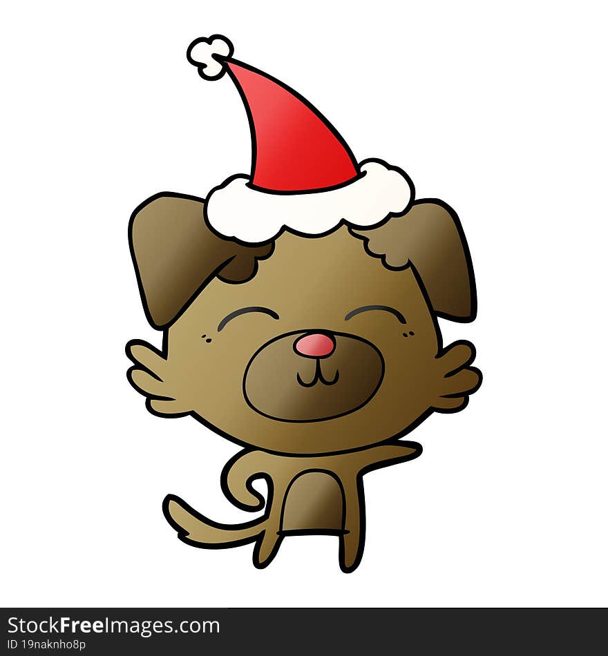 gradient cartoon of a dog pointing wearing santa hat