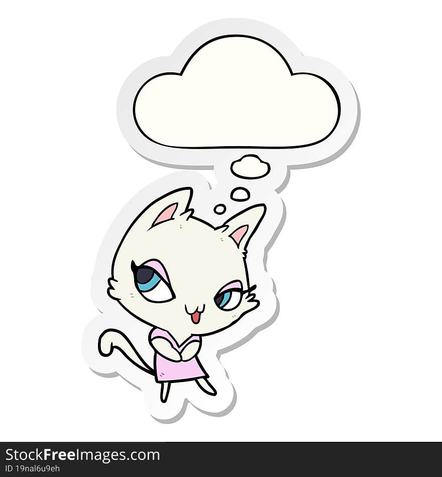 cartoon female cat and thought bubble as a printed sticker