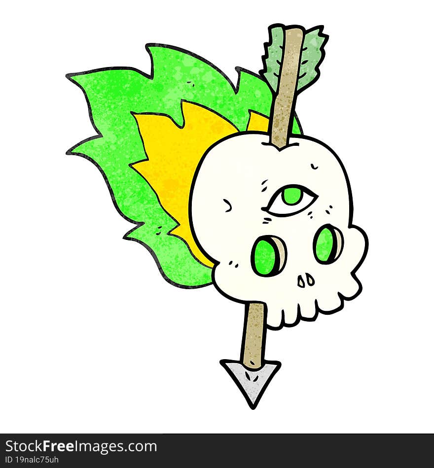 Textured Cartoon Magic Skull With Arrow Through Brain