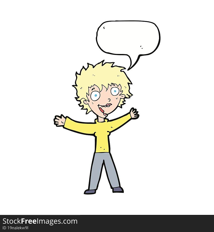 cartoon excited woman with speech bubble