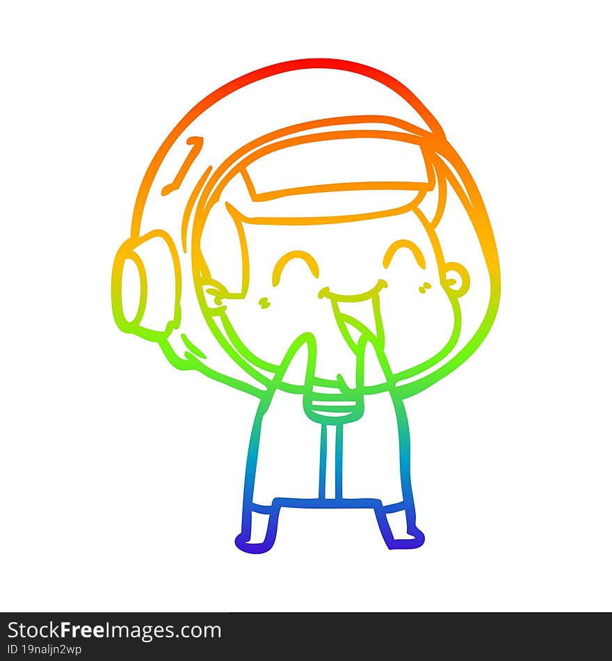 Rainbow Gradient Line Drawing Happy Cartoon Astronaut