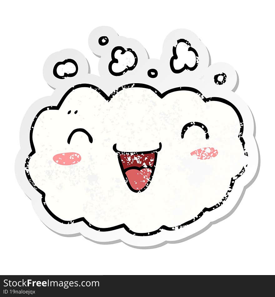 distressed sticker of a happy cartoon cloud