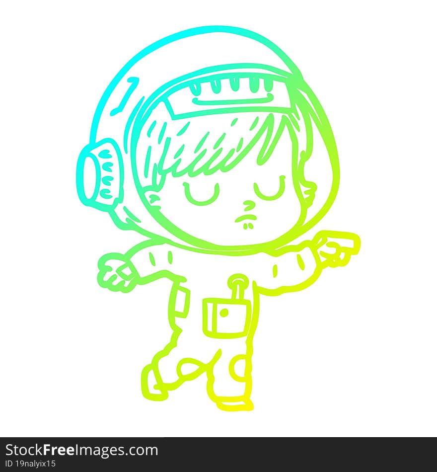 cold gradient line drawing of a cartoon astronaut woman