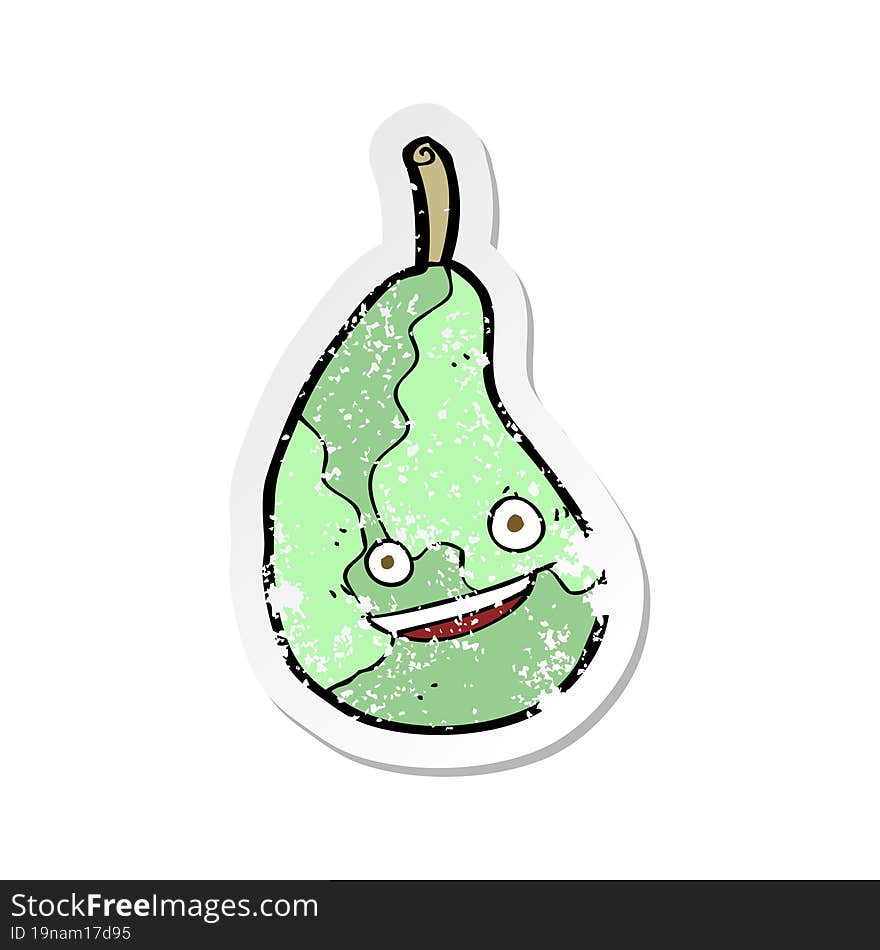 Retro Distressed Sticker Of A Cartoon Happy Pear