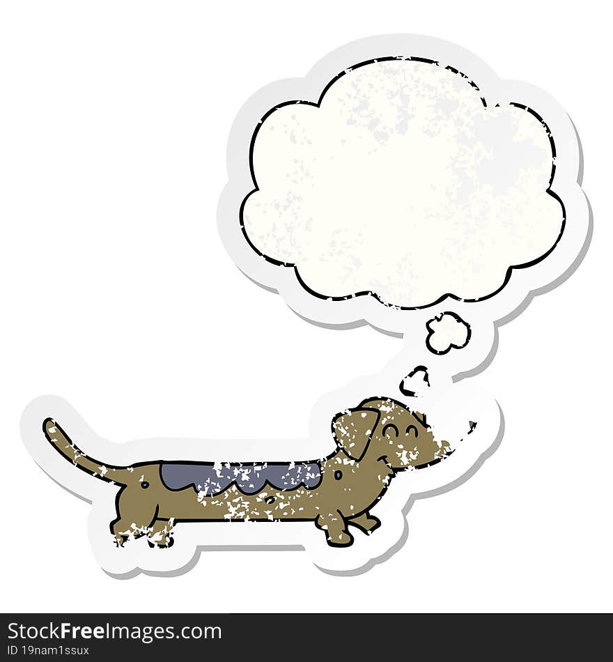 cartoon dog and thought bubble as a distressed worn sticker