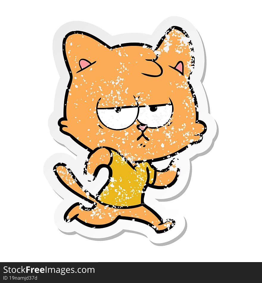 Distressed Sticker Of A Bored Cartoon Cat