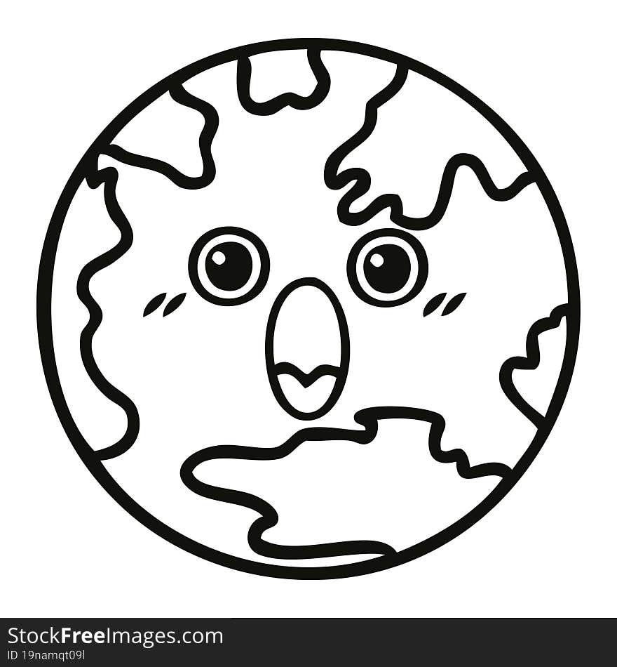 Line Drawing Cartoon Planet Earth