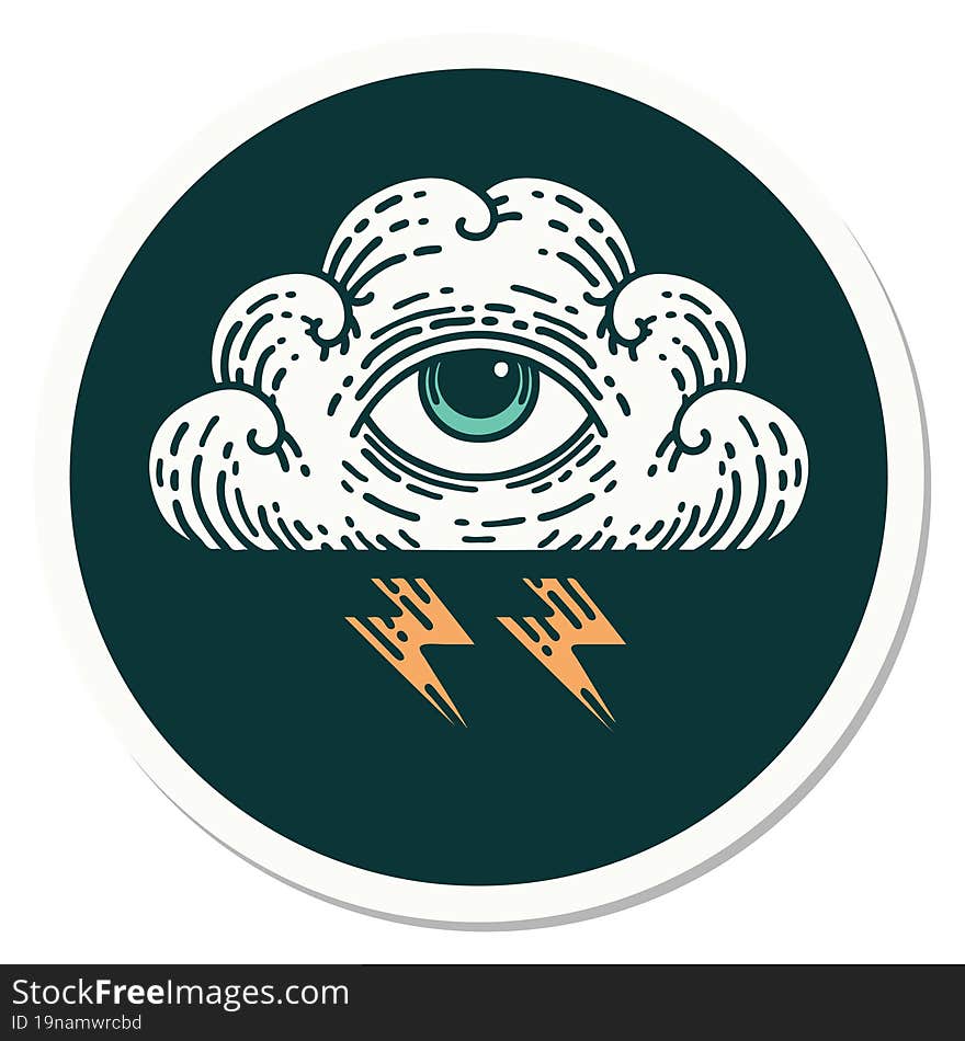 tattoo style sticker of an all seeing eye cloud