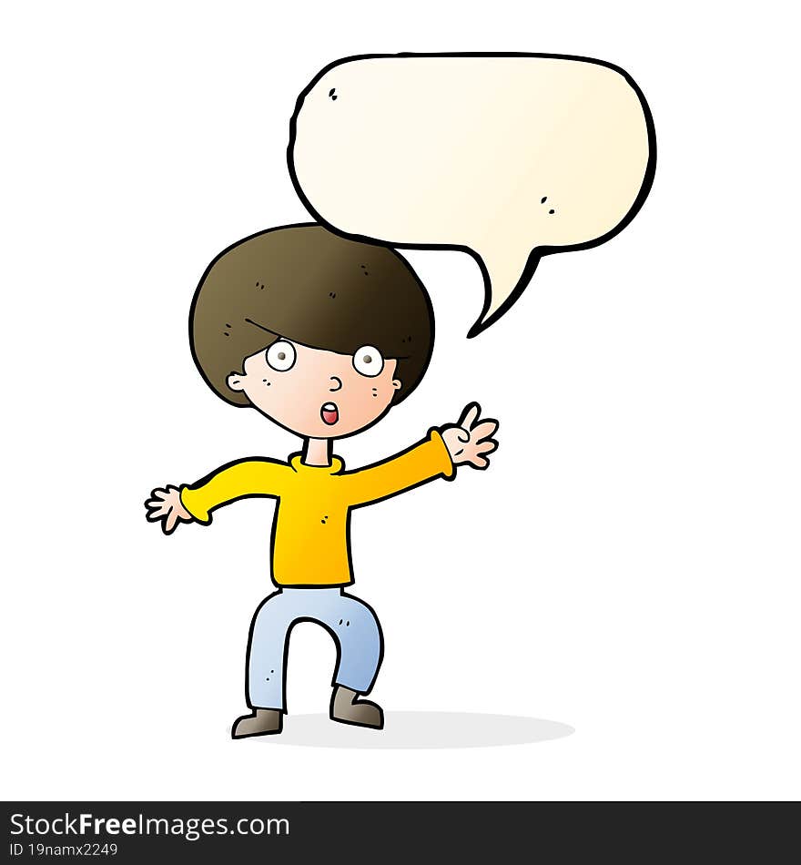 Cartoon Panicking Boy With Speech Bubble