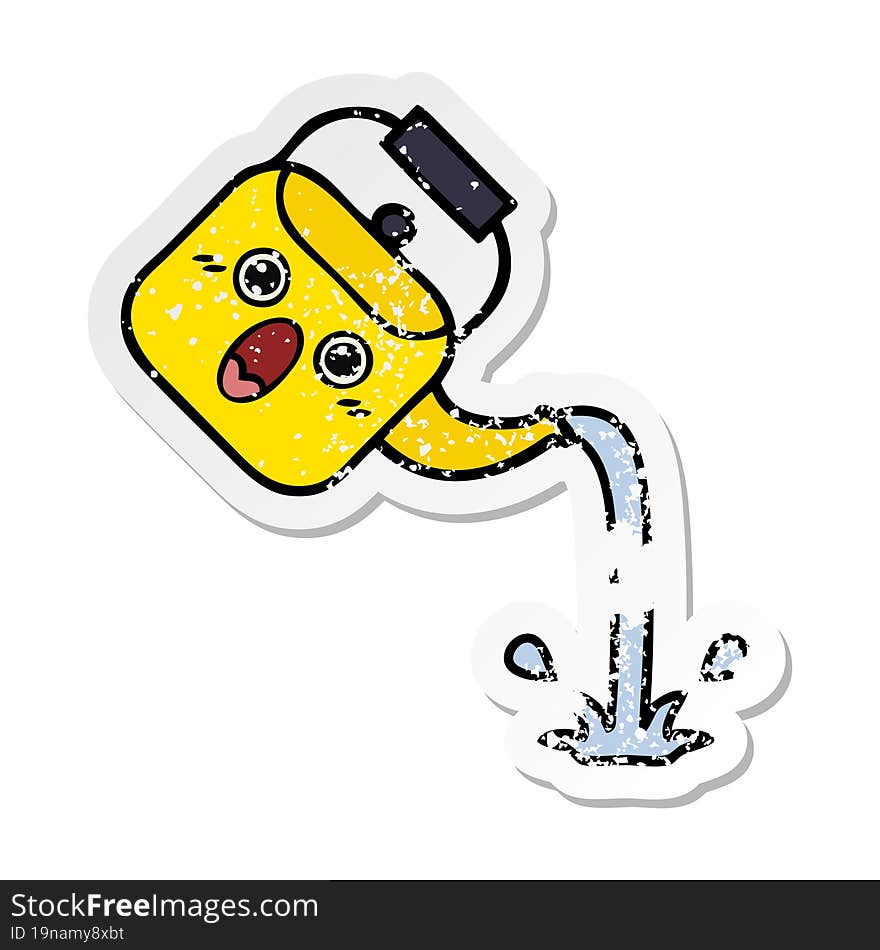 distressed sticker of a cute cartoon pouring kettle