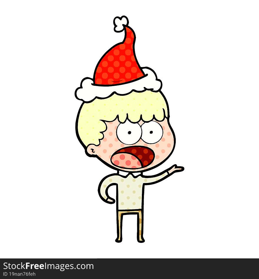 Comic Book Style Illustration Of A Shocked Man Wearing Santa Hat