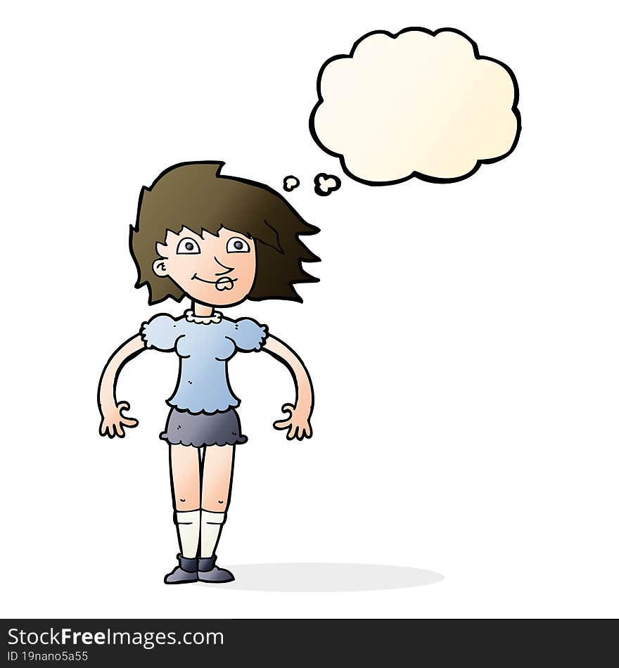 Cartoon Happy Woman With Thought Bubble