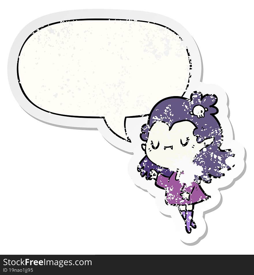 cute cartoon vampire girl and speech bubble distressed sticker